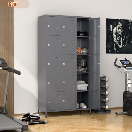 6 Door Metal Storage Locker with 18 Hooks, Black & Dark Grey V5677