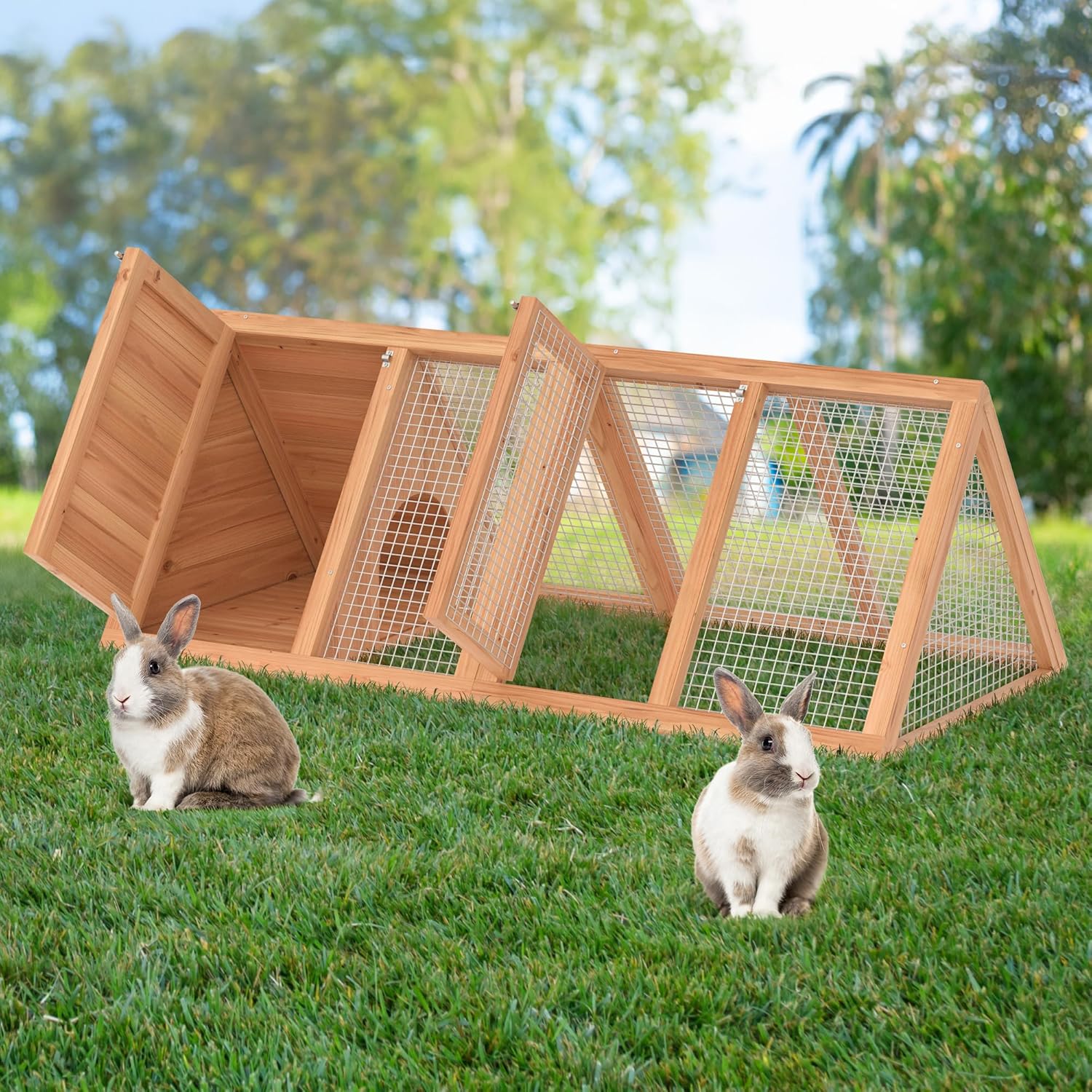 Wooden Triangle Quail Hutch with Ventilating Wire K853