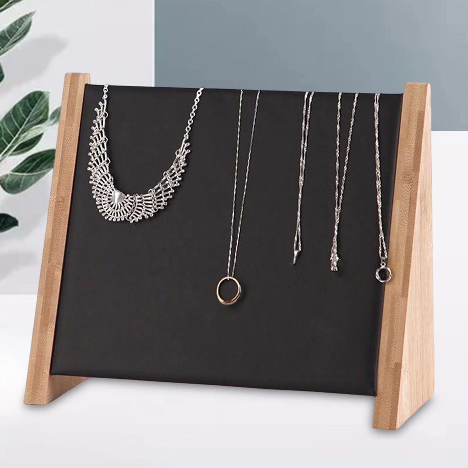 Black PU Leather 10 Hooks Jewelry Holder Storage Rack J50004