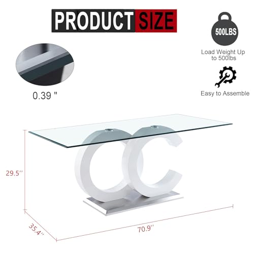70 inch Clear Tempered Glass Dining Table with Golden Stainless Steel Pedestal J326