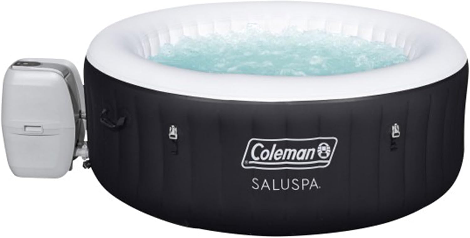 Black 4 Person Inflatable Round Hot Tub with 60 Air Jets I10020