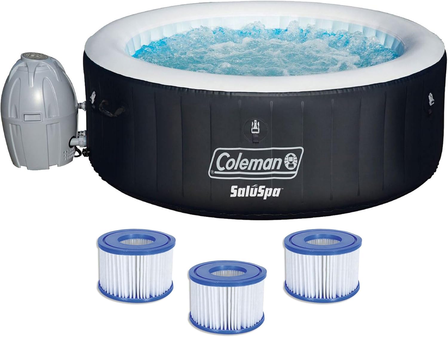 Black 4 Person Inflatable Round Hot Tub with 60 Air Jets I10020
