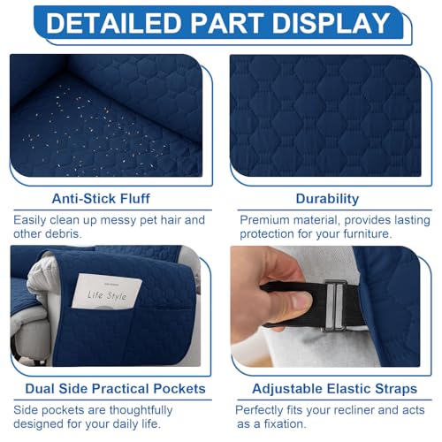 Waterproof Recliner Covers with 5 Pockets, Elastic Straps, Washable Recliner Protector, Chocolate A126540