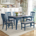 6 Piece Wood Dining Table Set With Drawer Antique Blue S23215