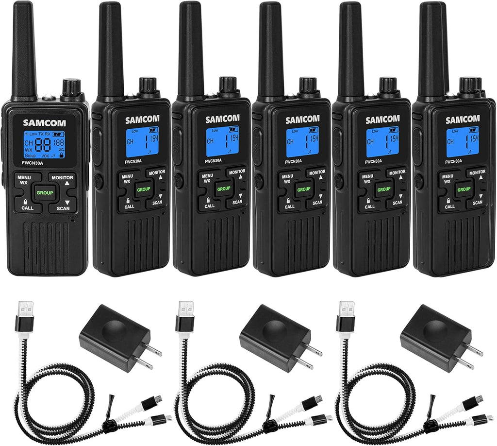 6 Pcs Black FRS 2-Way Radios with 1250mAh Battery W310006
