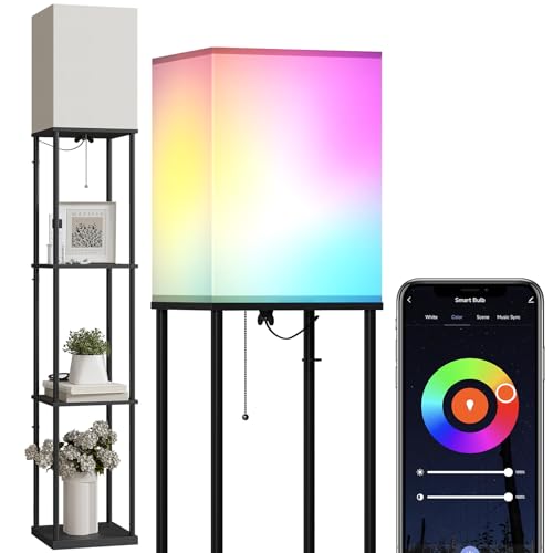 Shelf Floor Lamp with Shelves and White Shade Y51127