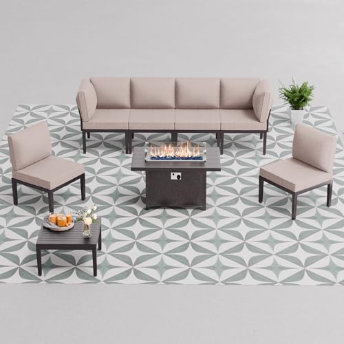15 Piece Navy Blue Metal Patio Furniture Set with Propane Fire Pit O58705