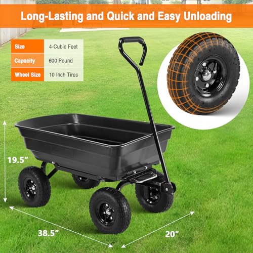 Black Steel Frame Utility Cart with 600 Pound Capacity and 10 Inch Tires L837