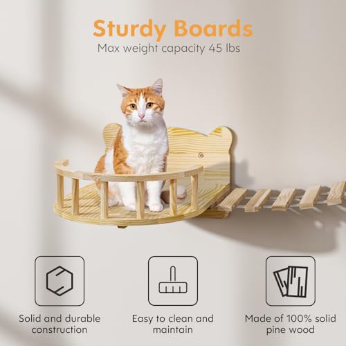 16 Pcs Pine Wooden Cat Wall Shelves with House K63919
