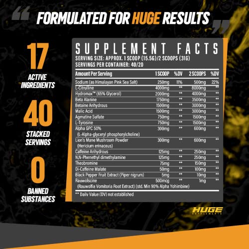 40 Servings Pre-Workout with L-Citrulline, Beta-Alanine J18908