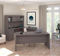 U-Shaped Executive Desk with Pedestal and Hutch in bark grey P72672