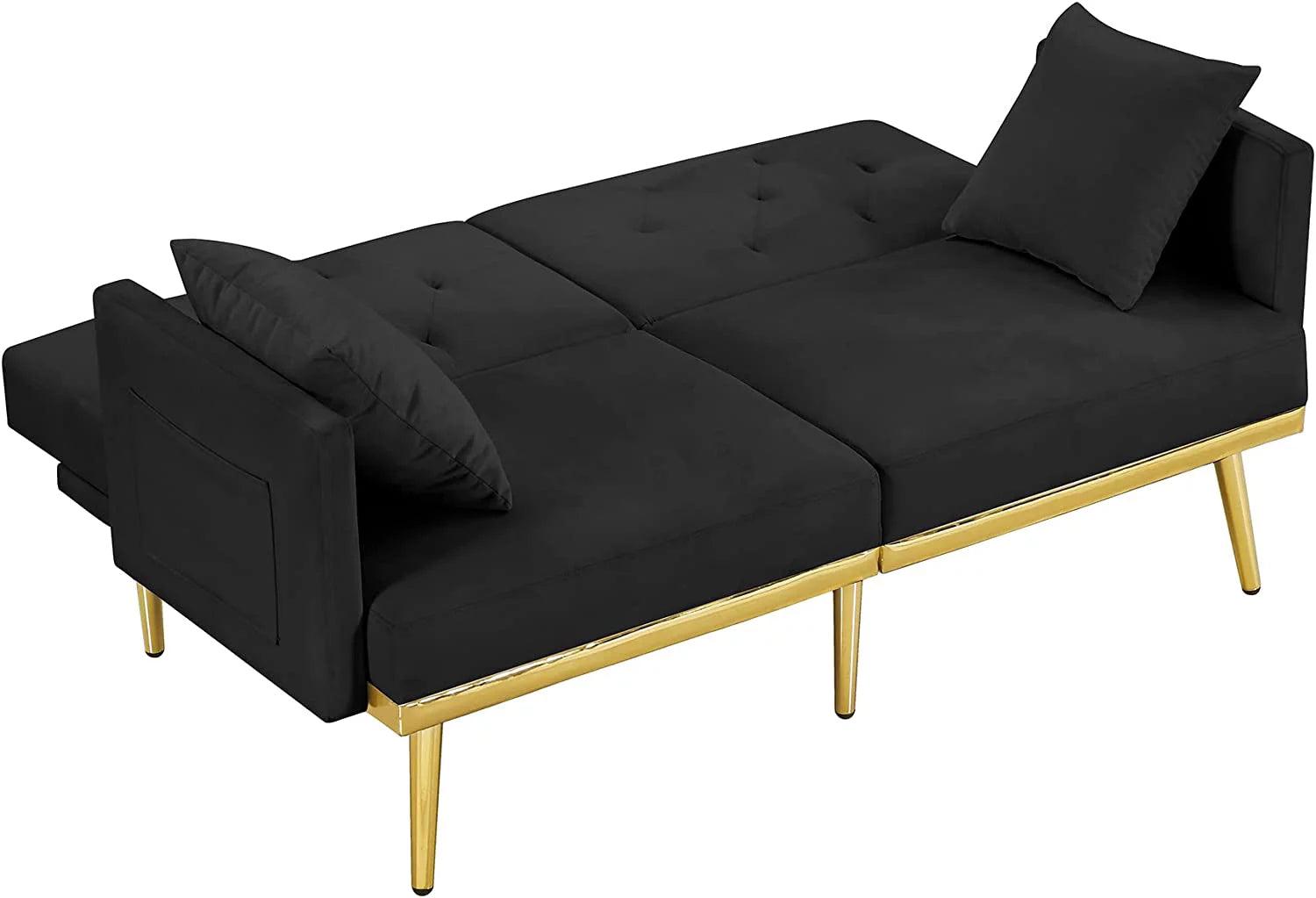 59" Convertible Velvet Sofa Bed with 2 Pillows & Side Pockets (Black) G645415
