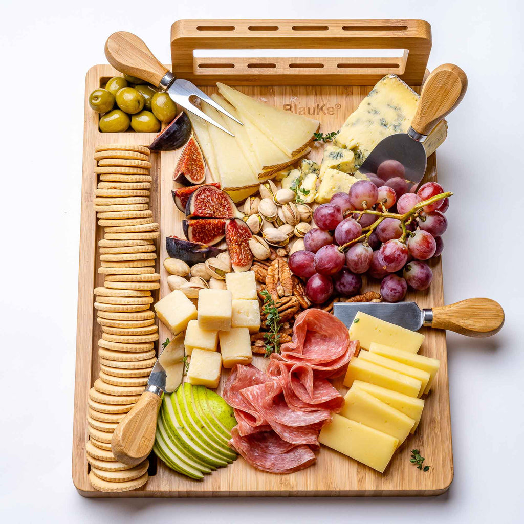 Bamboo Cheese Board and Knife Set 14x11 inch with 4 Cheese Knives K2071