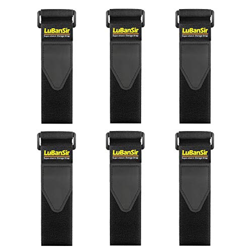 Black 2" x 18" (6 Pack) Elastic Hook and Loop Storage Straps with Buckle N36356