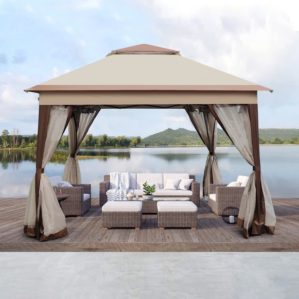 Coffee Pop Up Gazebo Canopy with Removable Zipper Netting N112437