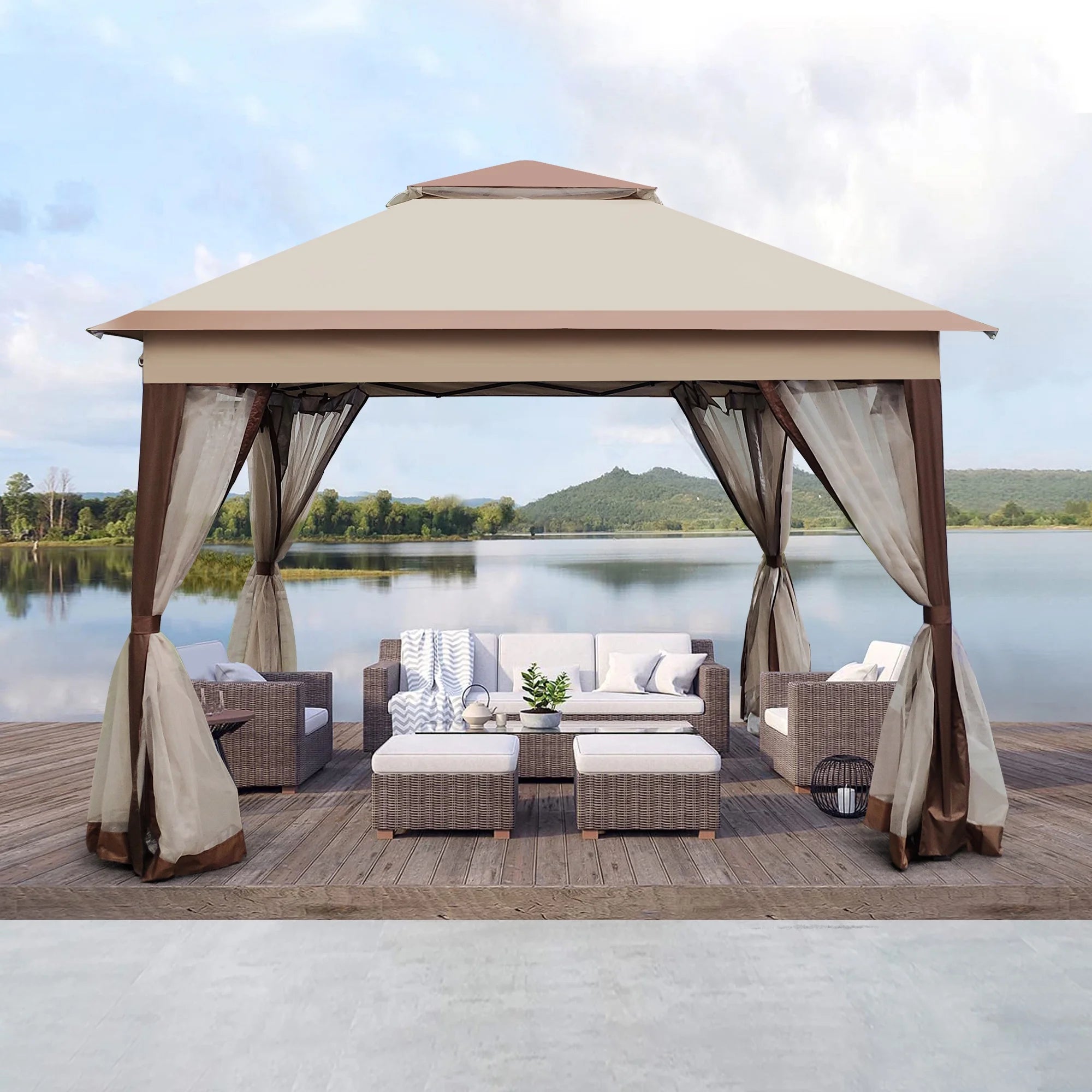 Coffee Pop Up Gazebo Canopy with Removable Zipper Netting N112437