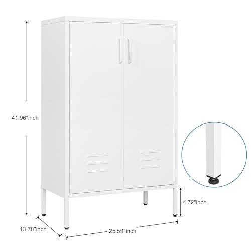 White Metal Storage Cabinet with 2 Doors and 2 Adjustable Shelves Y897020