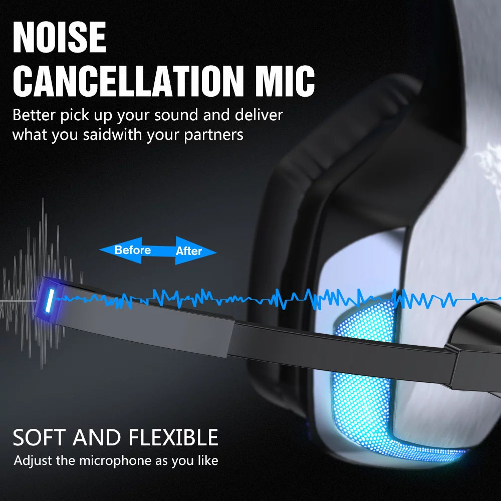 Gaming Headset with Noise Cancelling Mic, LED Light, Over Ear Headphone W295
