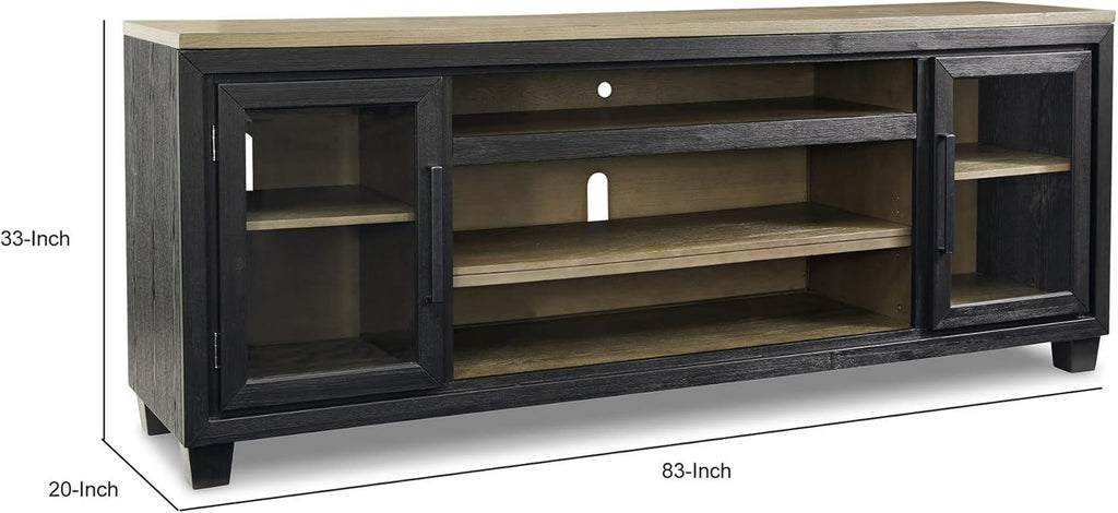 Black and Brown 2 Door Wood Glass TV Entertainment Media Console T74716