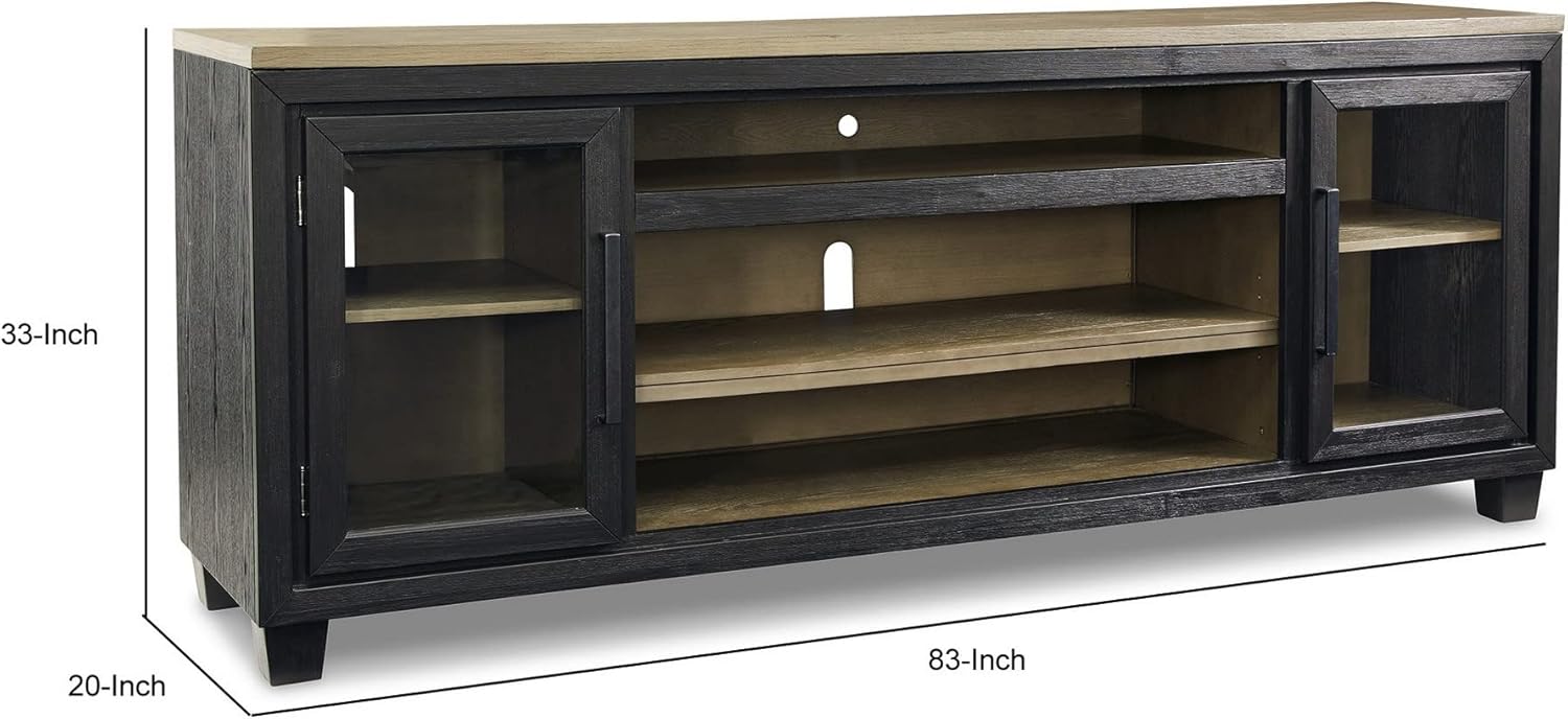 Black and Brown 2 Door Wood Glass TV Entertainment Media Console T74716