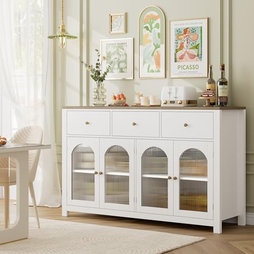 Black 55.1" Wood Buffet Cabinet with 3 Drawers and 4 Doors O487