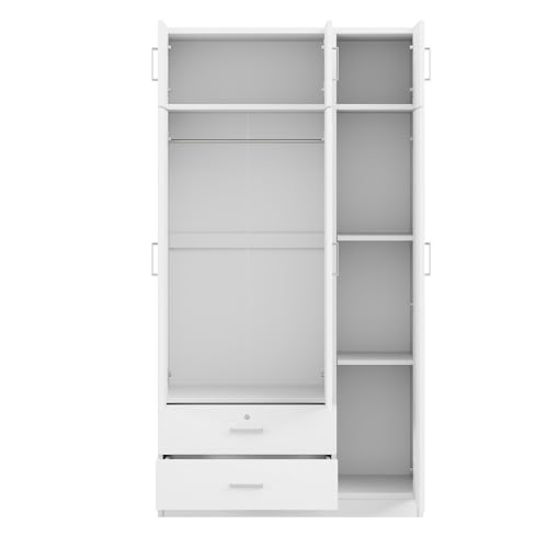 White 3 Doors Wooden Wardrobe with 2 Drawers and Top Cabinet N3080