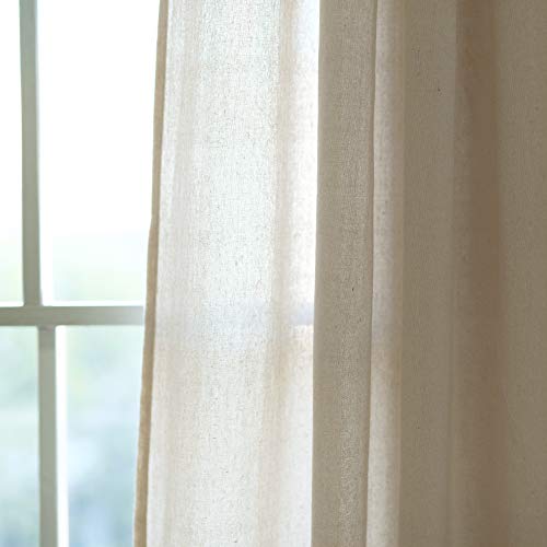 Burlap Knotted Tab-Top Window Curtain Panel Pair, 45"W x 84"L, Light Linen Q144