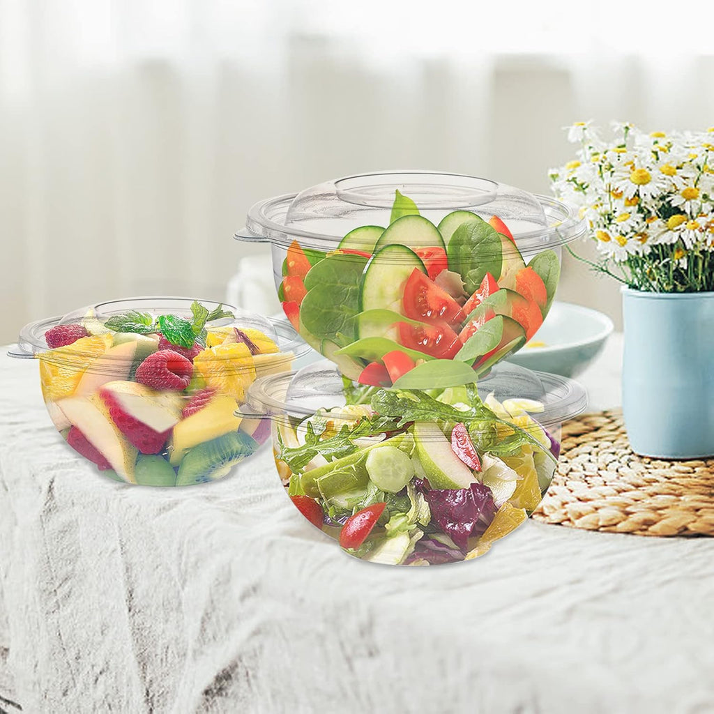 50 Pack 16oz Plastic Salad Bowls with Lids Clear Disposable Containers Q184786