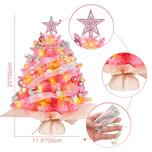 20" Pink Artificial Christmas Tree with Lights and Star Treetop Y462284