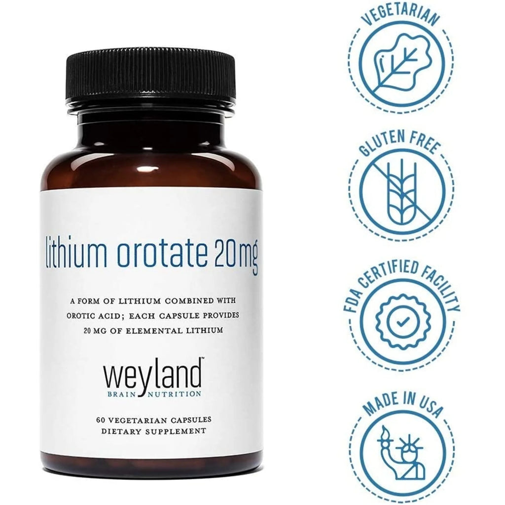 Lithium Orotate 20mg, 60 Vegetarian Capsules F801387