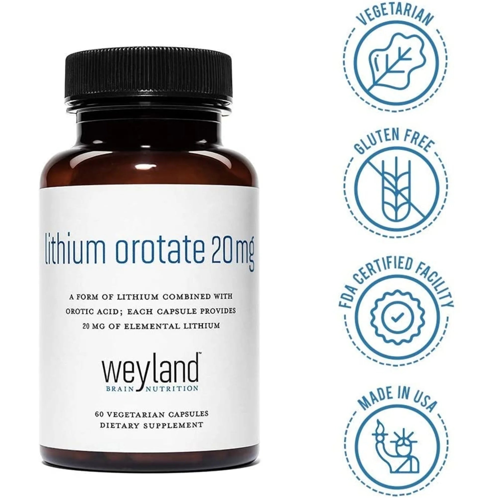 Lithium Orotate 20mg, 60 Vegetarian Capsules F801387