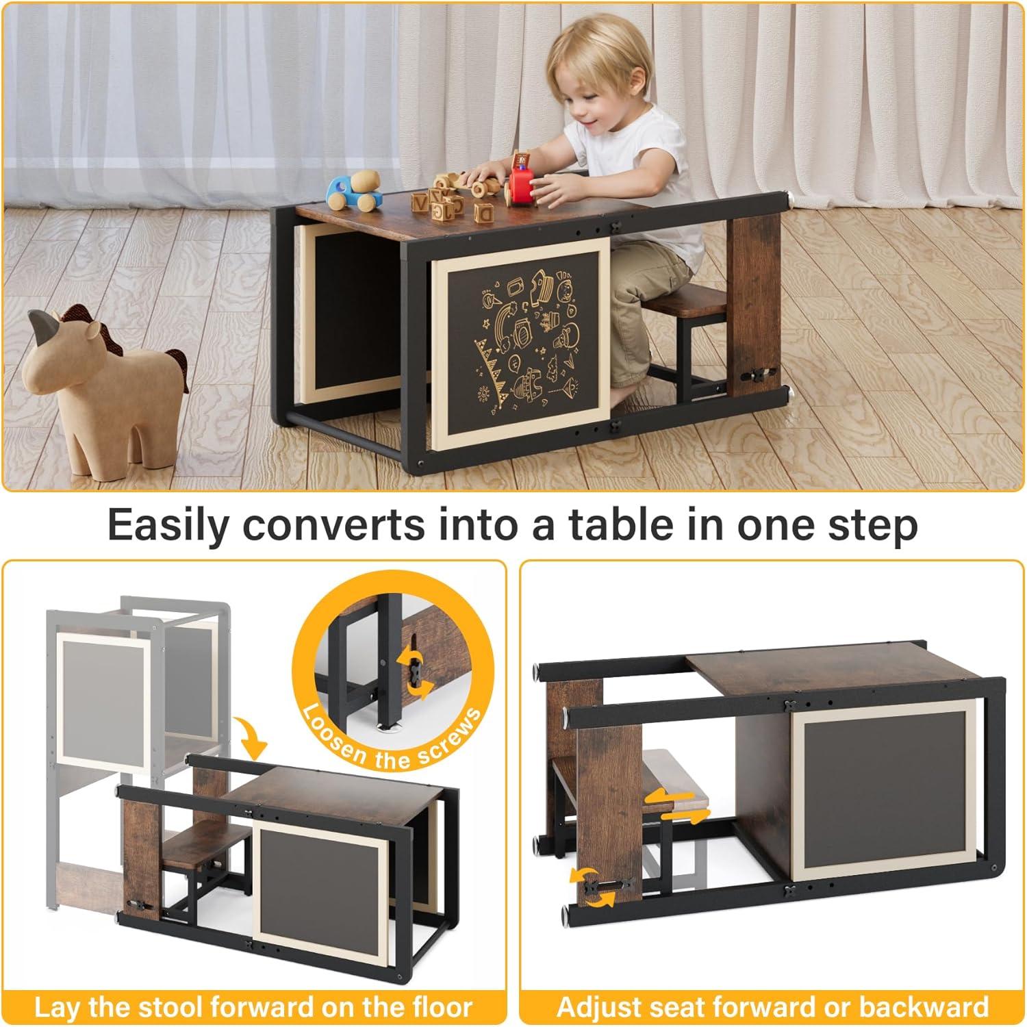 4 in 1 Adjustable Height Wooden Toddler Kitchen Stool E426117