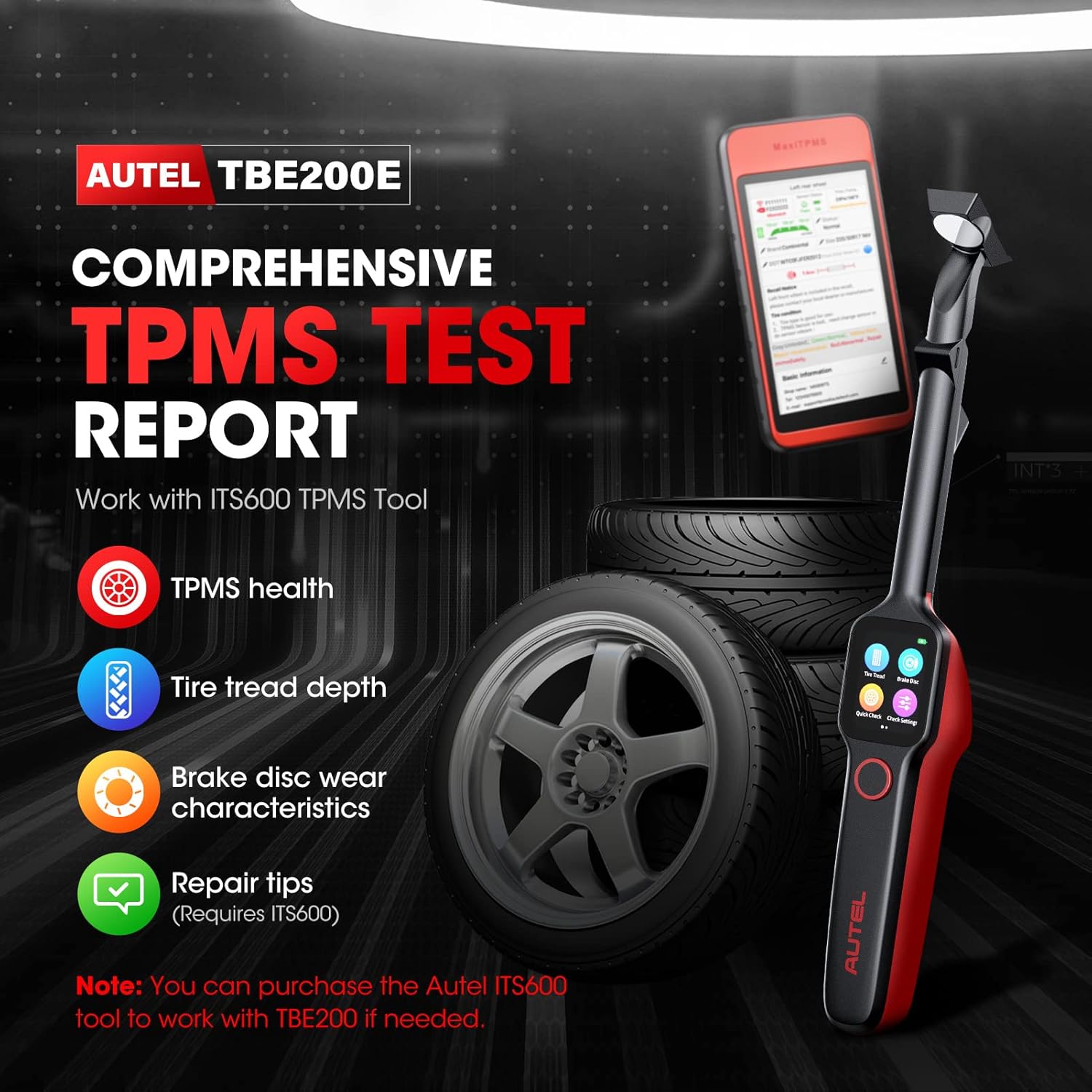 Tire Tread Depth Scan Tool Brake Disc Wear Scanner with 1.65” AMOLED Touchscreen Dual Cameras DOT Scan C88121