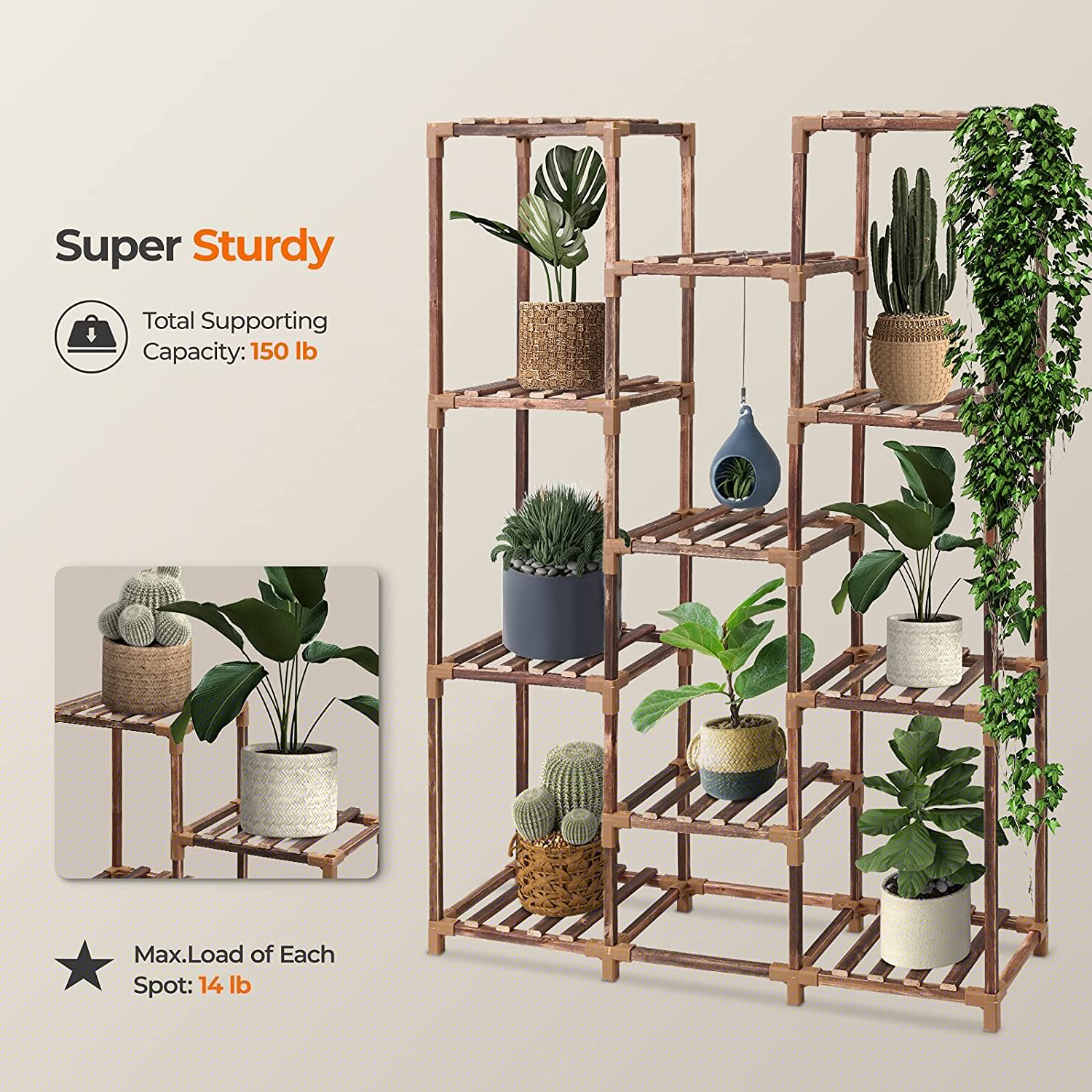 11-Tire Tall Wood Plant Stand L476037