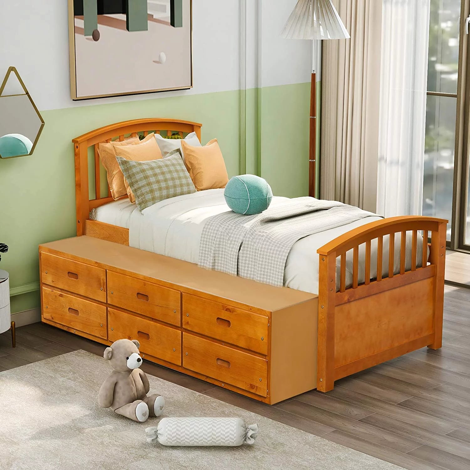 Twin Size Wood Platform Storage Bed with 6 Drawers G49579