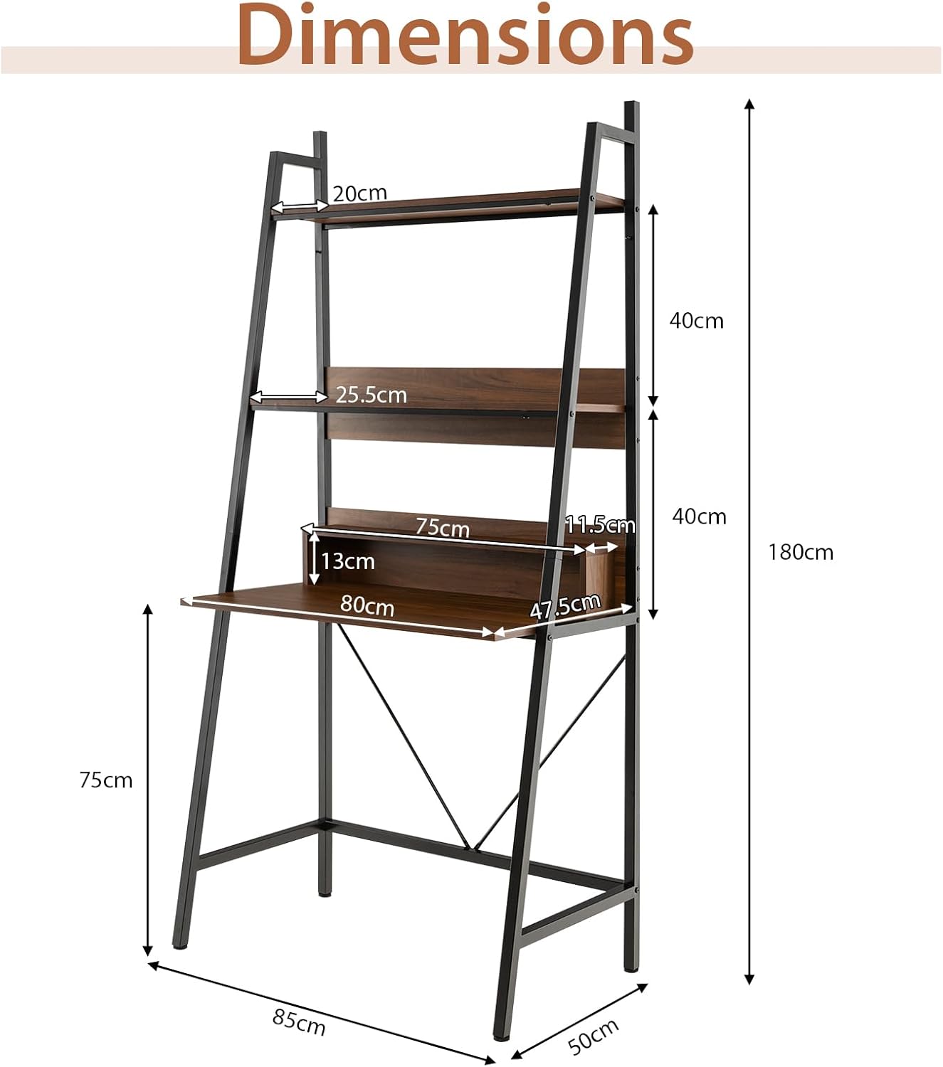 Brown Freestanding Ladder Desk with Open Shelves Z16907