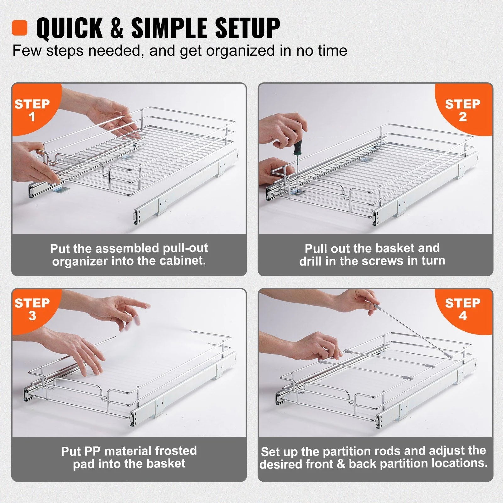 Chrome Plated Steel Pull Out Cabinet Organizer H33293