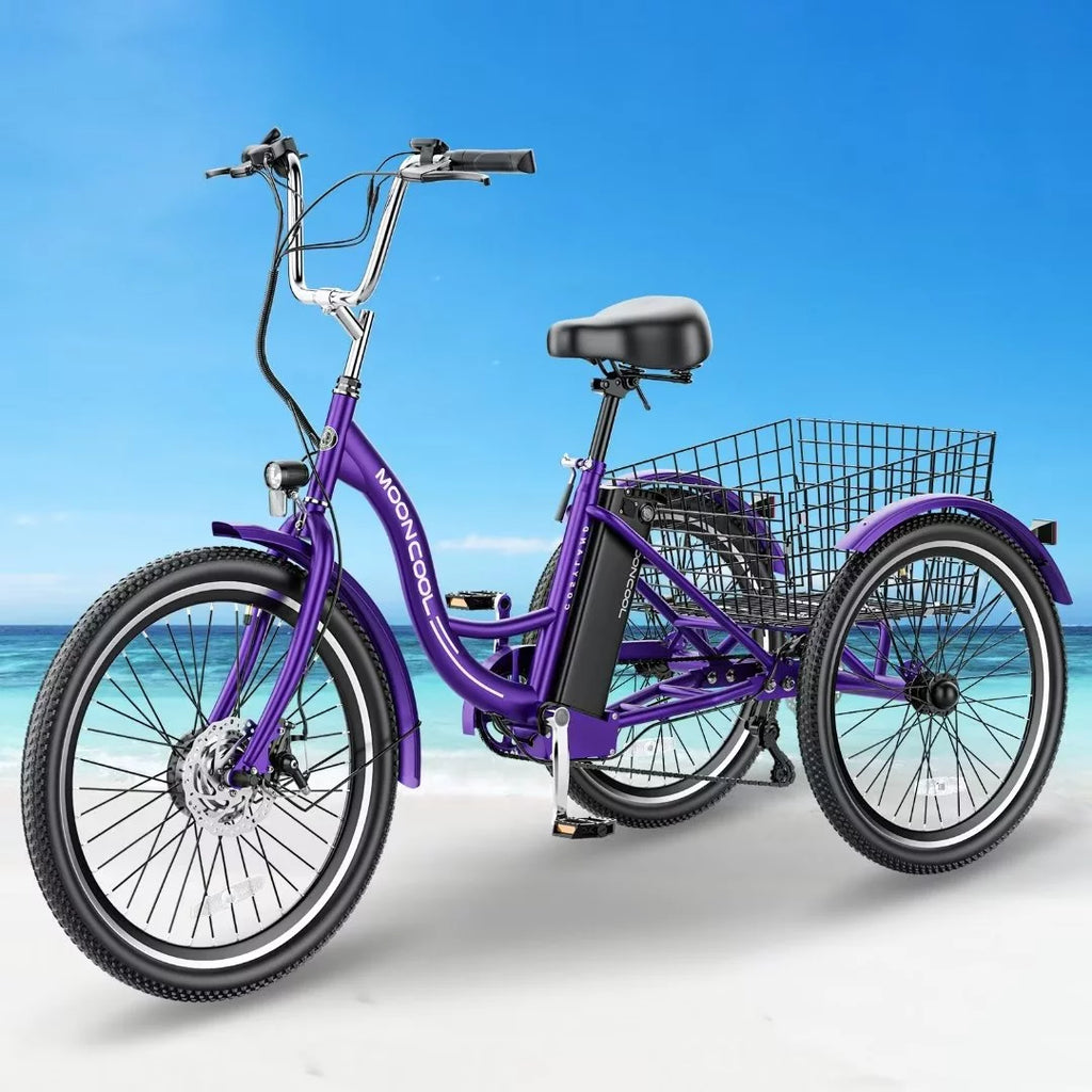 24Inch Adult Electric Tricycles 3 Wheel Electric Bike, 15.5 mph 500W Electric Trikes, 7-Speed, 36V Removable Lithium Battery B6401