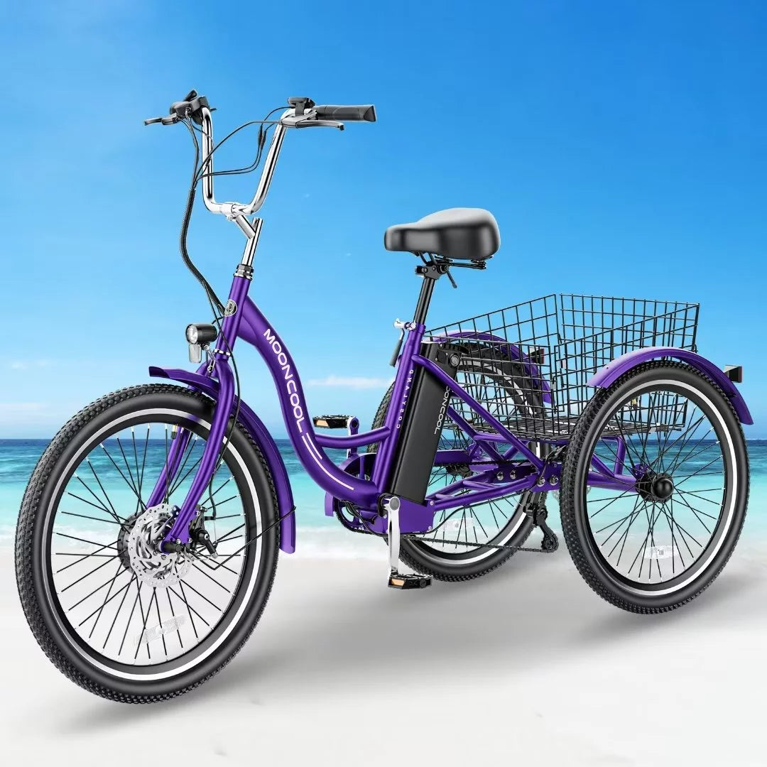 24Inch Adult Electric Tricycles 3 Wheel Electric Bike, 15.5 mph 500W Electric Trikes, 7-Speed, 36V Removable Lithium Battery B6401