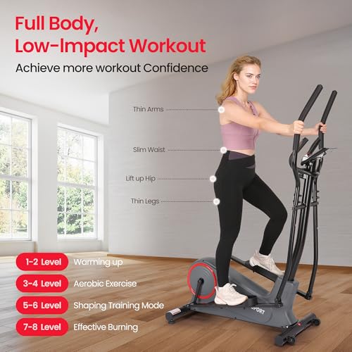 Elliptical Machine with 8 Levels Adjustable Resistance LCD Monitor 13IN Stride 300 LBS Weight Capacity O165