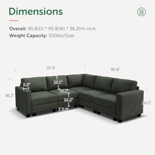 Dark Gray Corduroy 6 Seater Modular Sectional Sofa with Storage W335