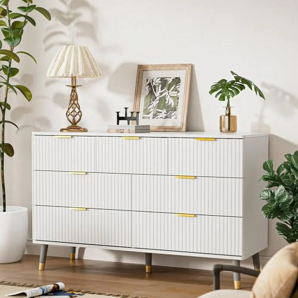 7 Drawer White Gold Wood Dresser V278043