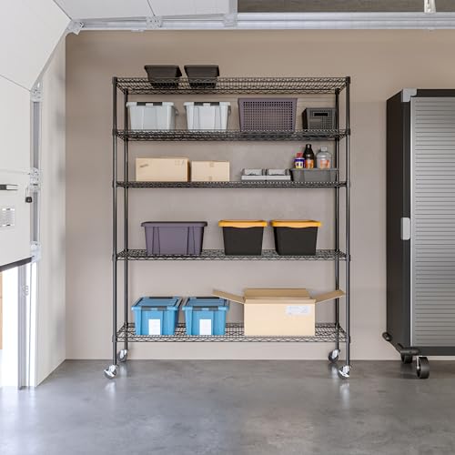 Black 5-Tier Solid Steel Wire Rack Storage Unit O60902