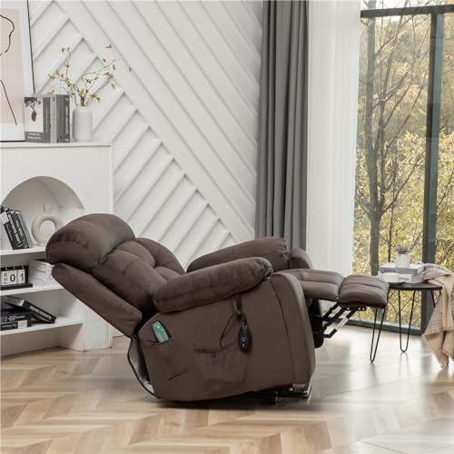 Extra Wide Power Recliner Lift Chair with Heat and Massage (Brown) T1132