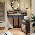 White Glass Top Corner Vanity with Mirror and Lights W63193