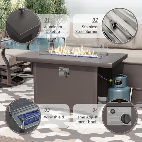 15 Piece Navy Blue Metal Patio Furniture Set with Propane Fire Pit O58705