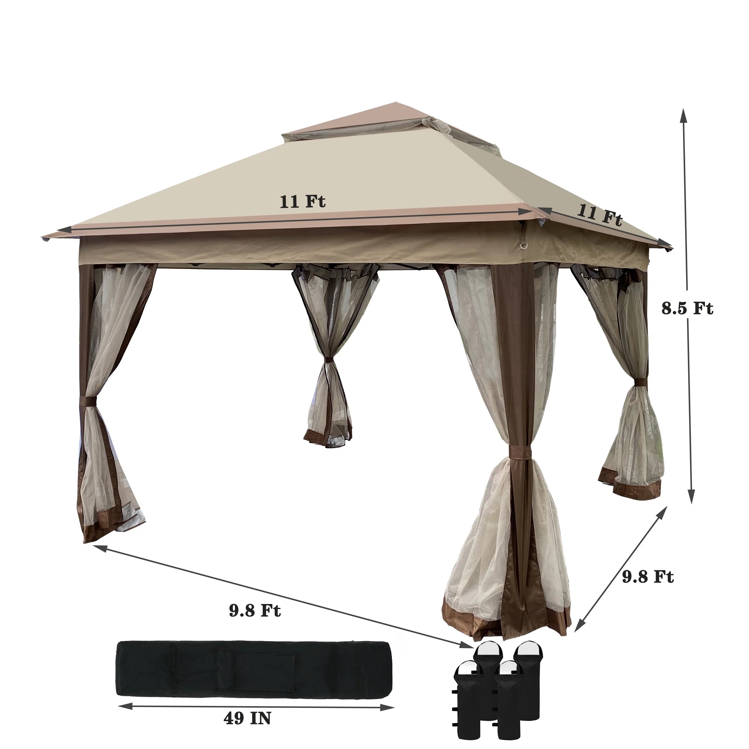 Coffee Pop Up Gazebo Canopy with Removable Zipper Netting N112437
