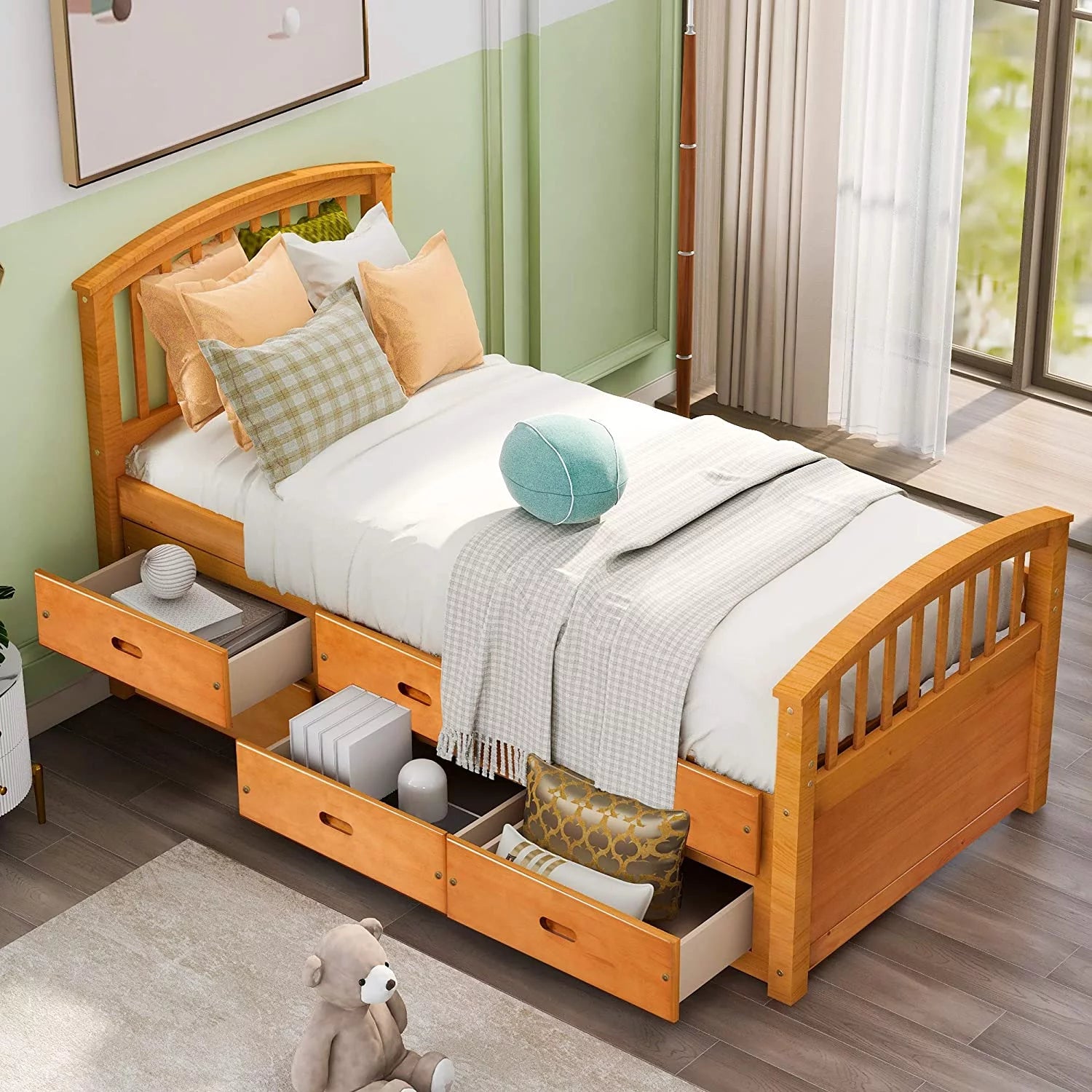 Twin Size Wood Platform Storage Bed with 6 Drawers G49579
