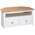Pine Wood Corner TV Cabinet with 2 Storage Drawers and 1 Open Compartment, 36.6 x 19.3 x 19.3 Inches K7101