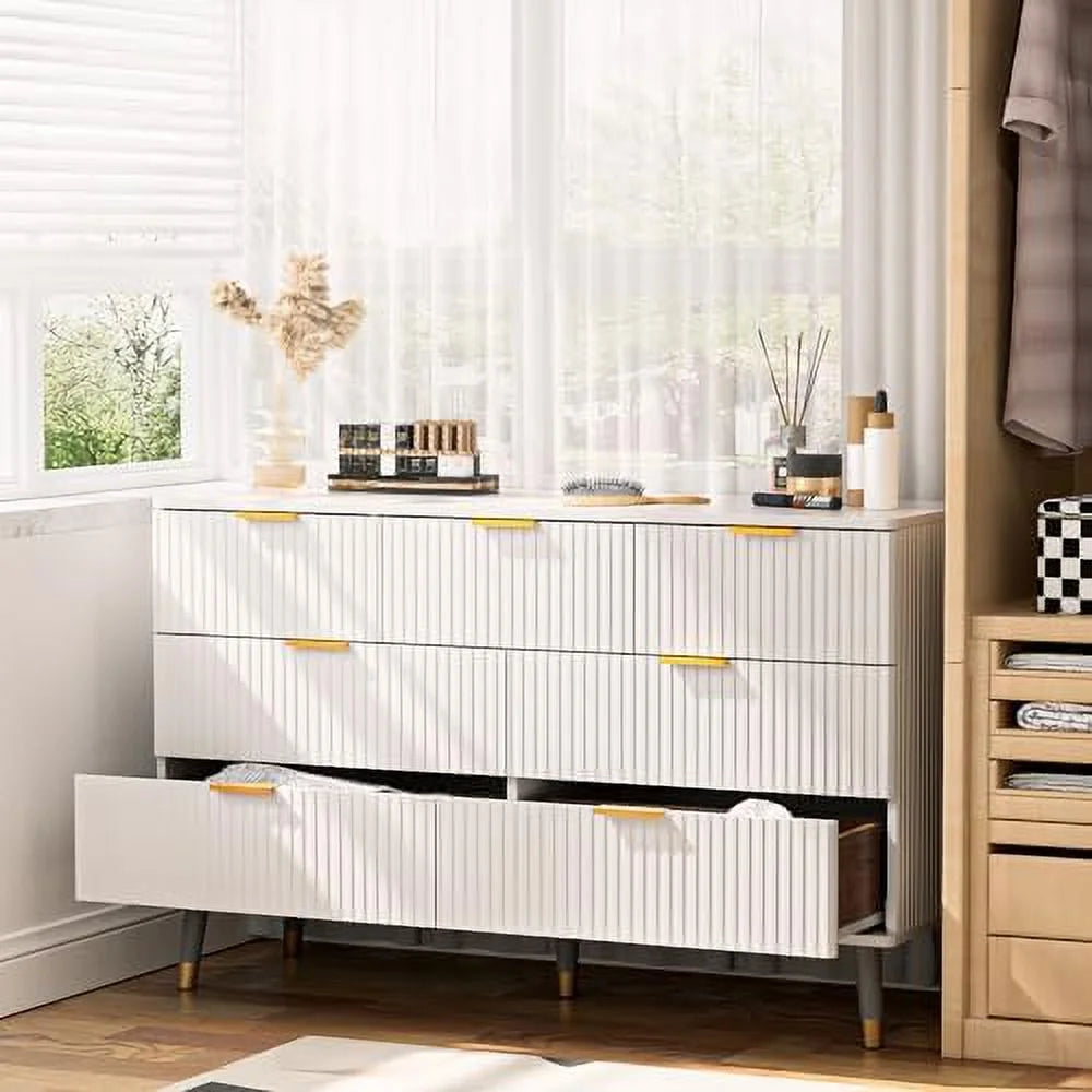 7 Drawer White Gold Wood Dresser V278043